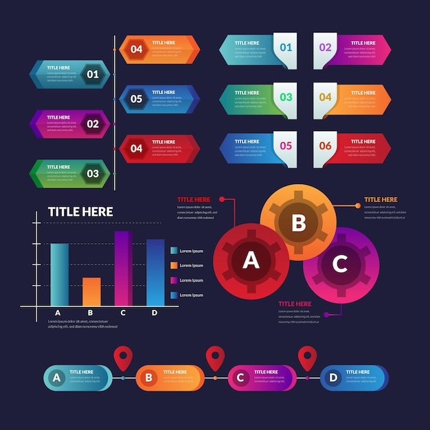 Colección de elementos infográficos degradados