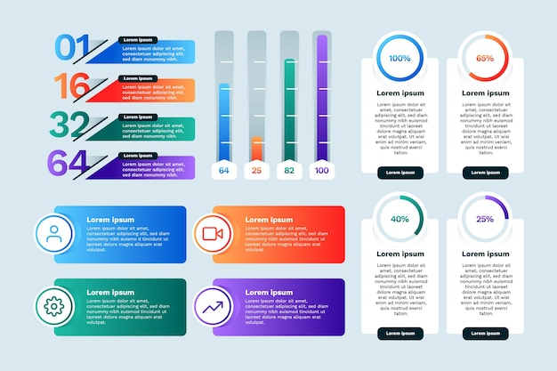 Vector colección de elementos infográficos degradados