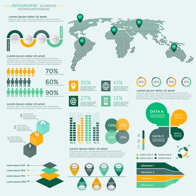 Colección de elementos infográficos: ilustración vectorial de negocios para presentación, folleto, sitio web, blog, diseño de flujo de trabajo, folleto, pancarta, tarjeta, opciones de aumento, diseño web, afiche, volante, línea de tiempo.