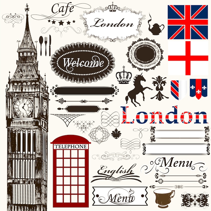 Vector colección de elementos ingleses