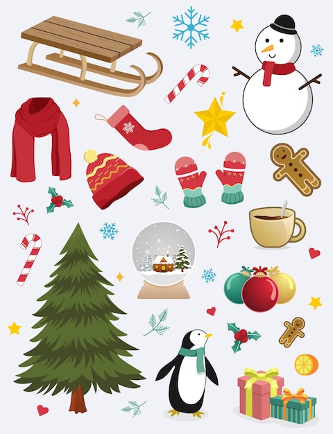 Colección de elementos de invierno vector premium