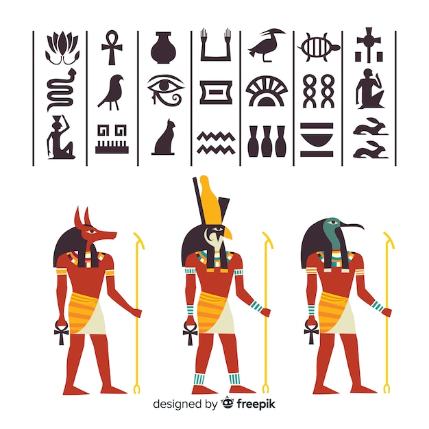 Colección de elementos de jeroglíficos y dioses de Egipto