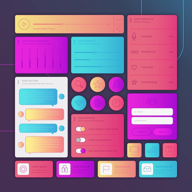 Vector colección de elementos lineales planos ui / ux