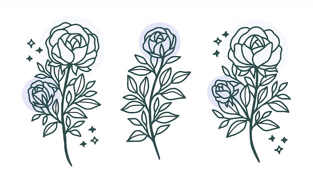 Colección de elementos de logotipo floral rosa dibujado a mano
