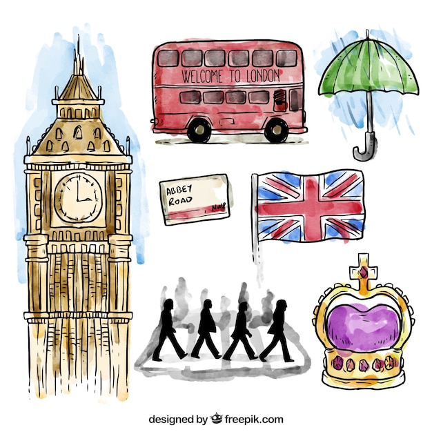 Colección de elementos de Londres en acuarela