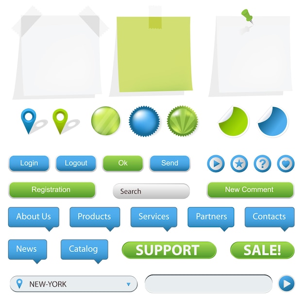 Colección de elementos de navegación GPS y sitio web.