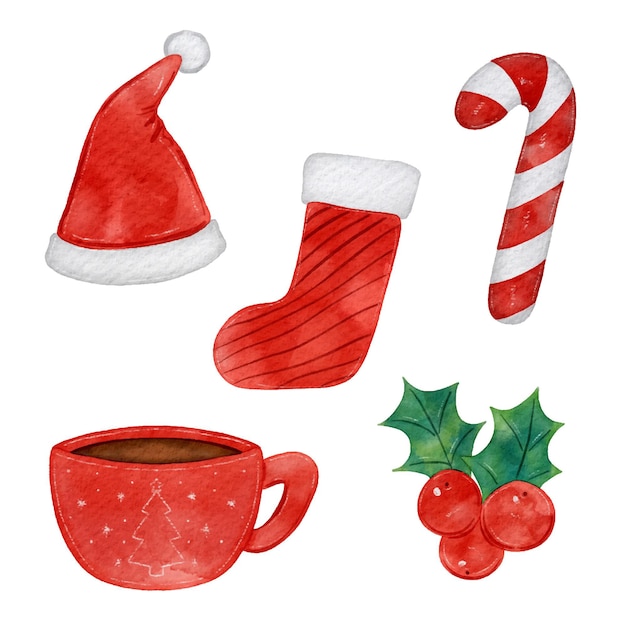 Colección de elementos de navidad de acuarela