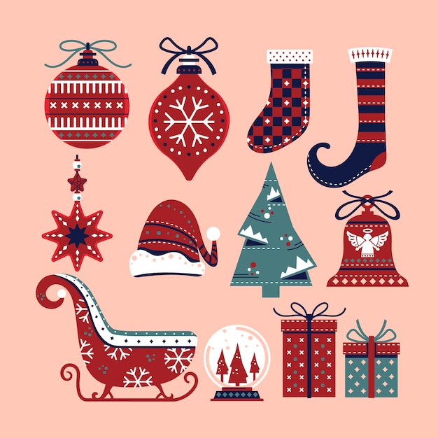 Colección de elementos de navidad dibujados a mano