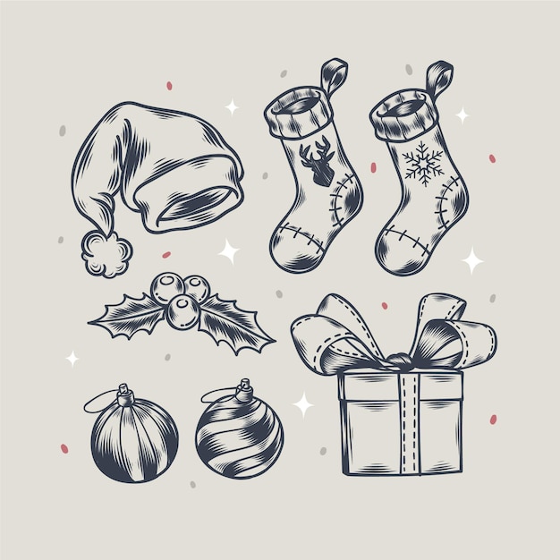 Colección de elementos de navidad dibujados a mano