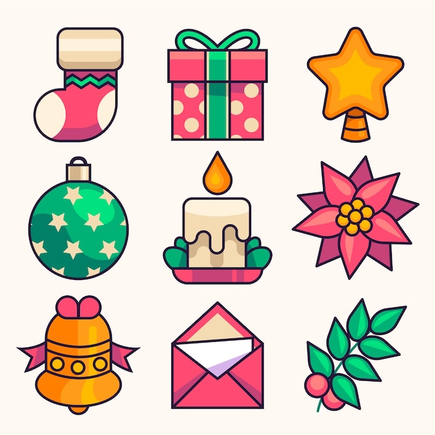 Colección de elementos de navidad dibujados a mano
