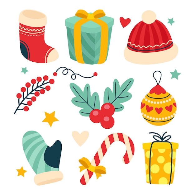 Colección de elementos de Navidad de diseño plano
