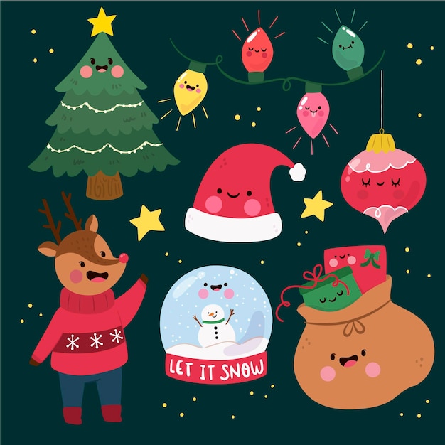 Colección de elementos de Navidad de diseño plano