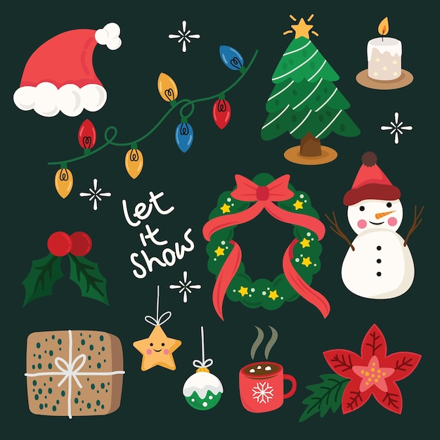 colección de elementos de Navidad de diseño plano