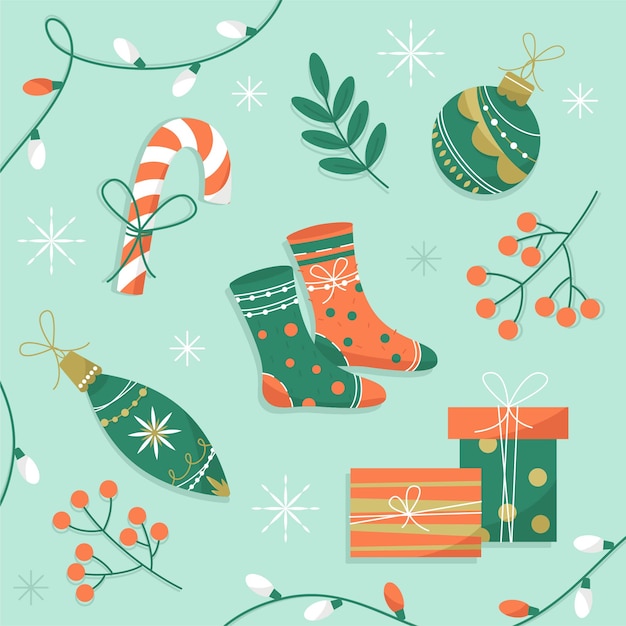 Colección de elementos de navidad planos