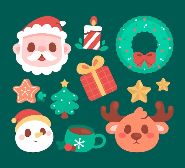 Colección de elementos de navidad planos