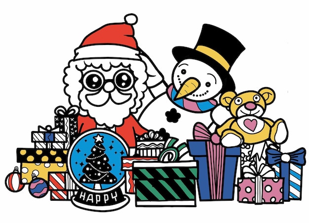 Colección de elementos navideños dibujados a mano, imágenes prediseñadas festivas de año nuevo