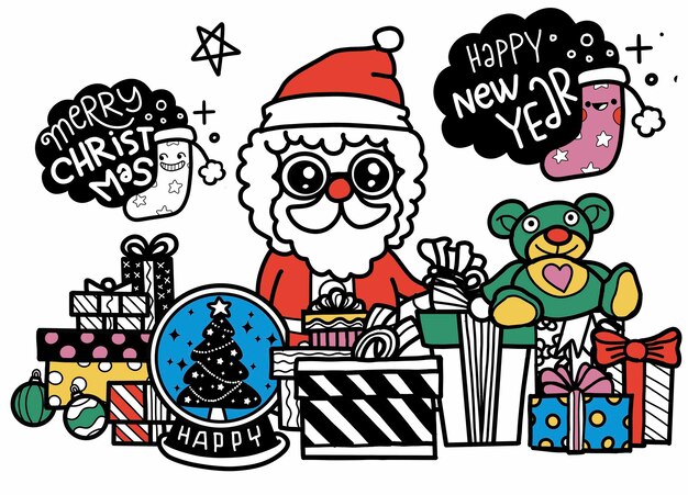 Colección de elementos navideños dibujados a mano, imágenes prediseñadas festivas de año nuevo