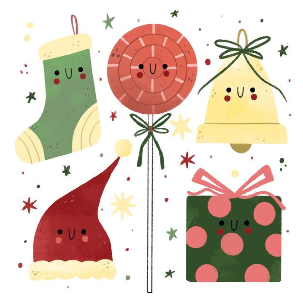 Colección de elementos navideños dibujados a mano