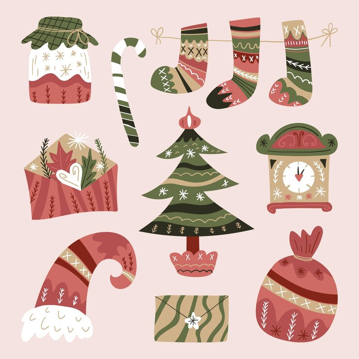 Vector colección elementos navideños dibujados a mano