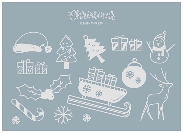 Colección de elementos navideños dibujados a mano