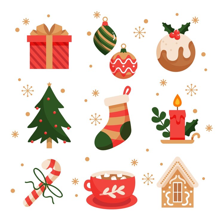 Vector colección de elementos navideños en diseño plano
