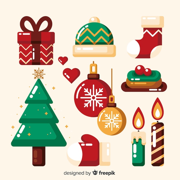 Colección de elementos navideños planos