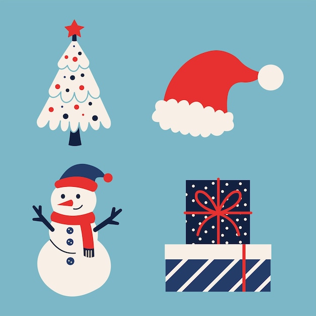 Colección de elementos navideños de vector clásico gratuito