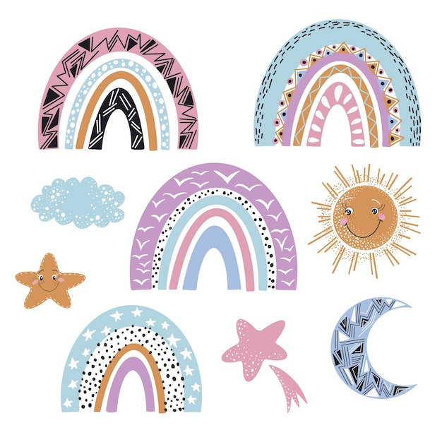 Colección de elementos Organic Rainbow Rainbow Clip Art Boho