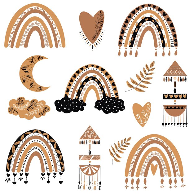 Colección de elementos Organic Rainbow Rainbow Clip Art Boho