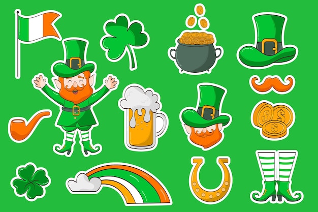 Colección de elementos de pegatinas para el vector del día de San Patricio