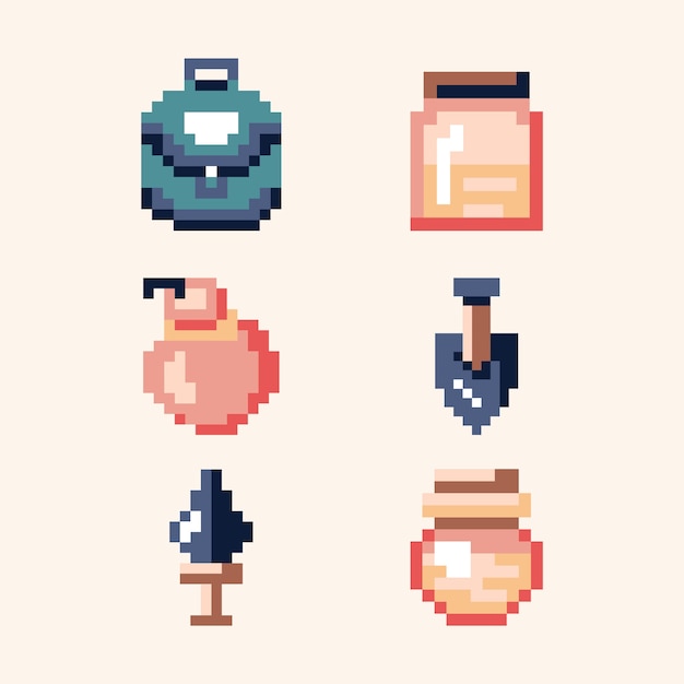 Colección de elementos de pixel art de diseño plano