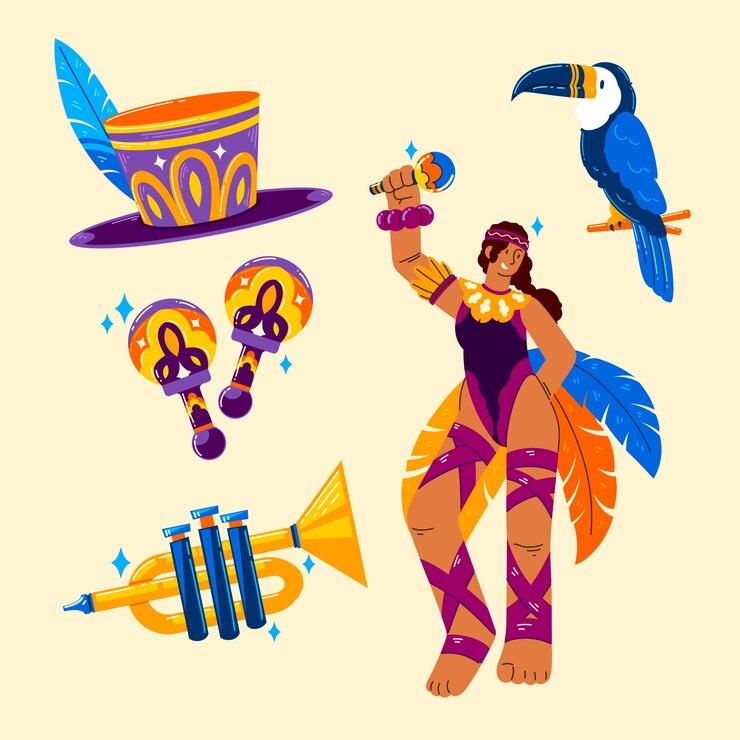 Vector colección de elementos planos de carnaval brasileño