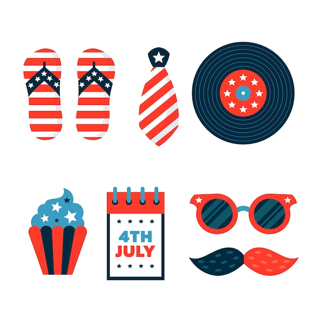 Vector colección de elementos planos para la celebración americana del 4 de julio