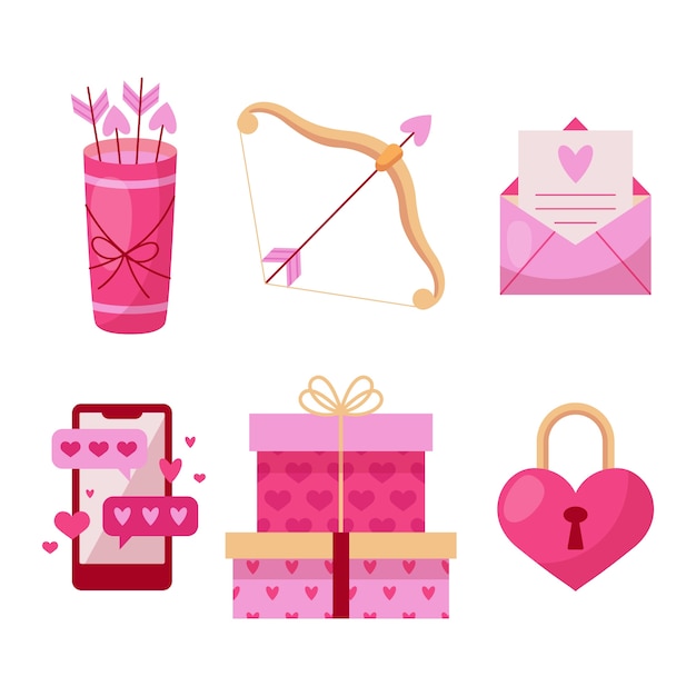 Colección de elementos planos para la celebración del día de san valentín