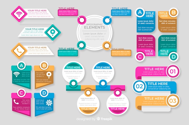 Vector colección de elementos planos coloridos infografía