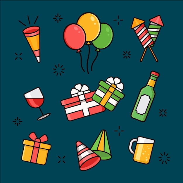 Colección de elementos planos de fiesta de año nuevo