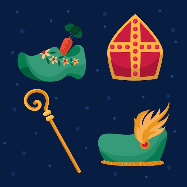 Vector colección de elementos planos de sinterklaas