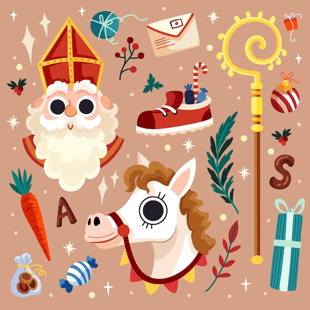 Colección de elementos planos de sinterklaas