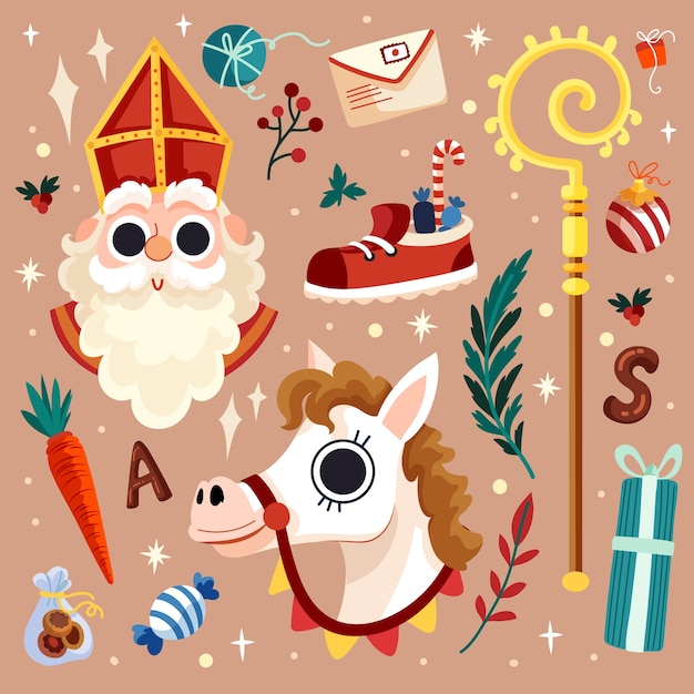 Vector colección de elementos planos de sinterklaas