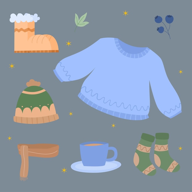 colección de elementos planos para la temporada de invierno