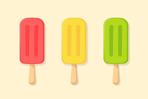 Colección de elementos planos de vector de helado de frutas Esquimal rojo y verde amarillo sobre fondo beige