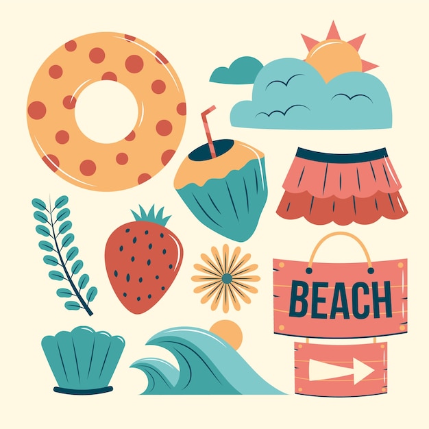 Colección de elementos planos para el verano