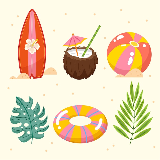 Colección de elementos planos para el verano