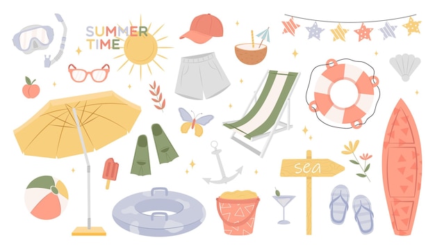 Colección de elementos de playa de verano Actividad de ocio de verano Lindo juego de viaje para la playa