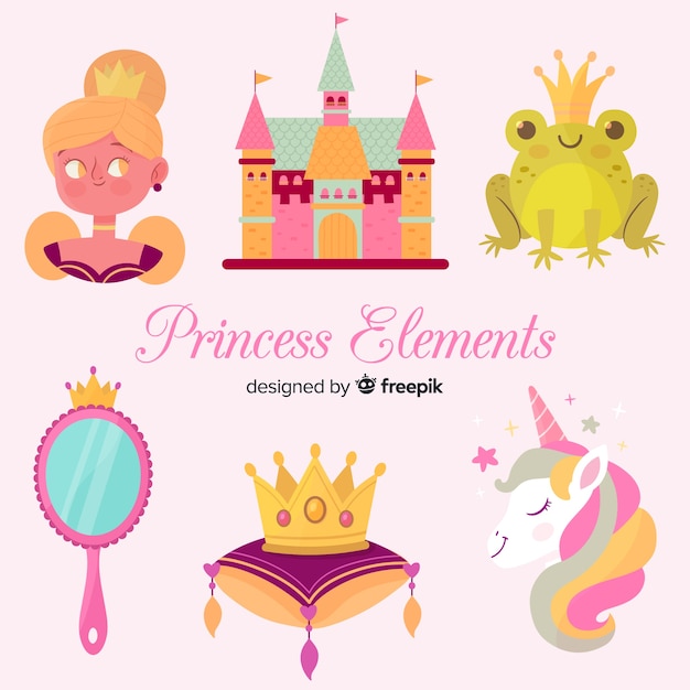 Colección elementos princesa dibujadas a mano
