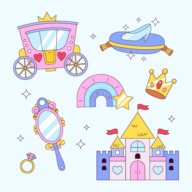 Colección elementos princesa dibujadas a mano