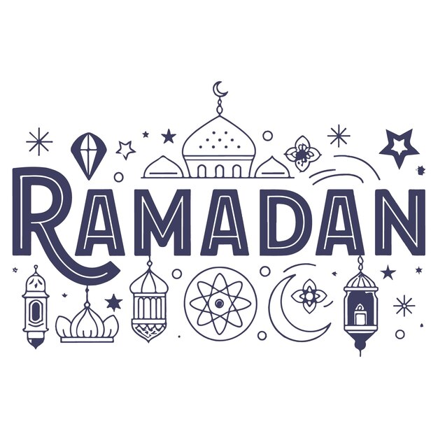 Colección de elementos de Ramadan kareem con diseño vectorial de estilo de dibujo a mano