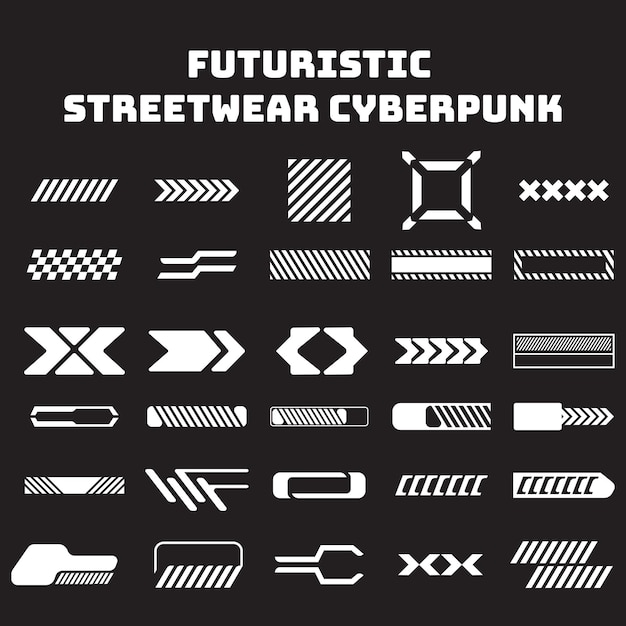 Colección de elementos Ropa urbana futurista cyberpunk Ilustración vectorial