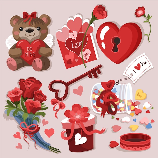 Colección de elementos de san valentín dibujados a mano