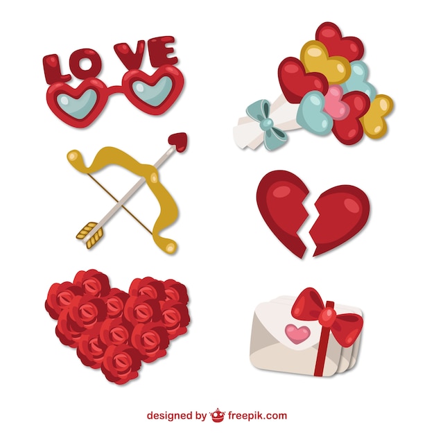 Vector colección de elementos de san valentín en estilo romántico